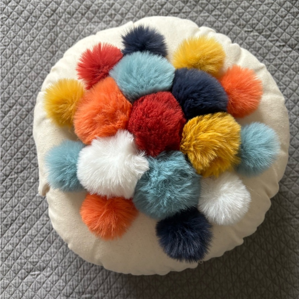Colorful Pom Pom Round Pillow